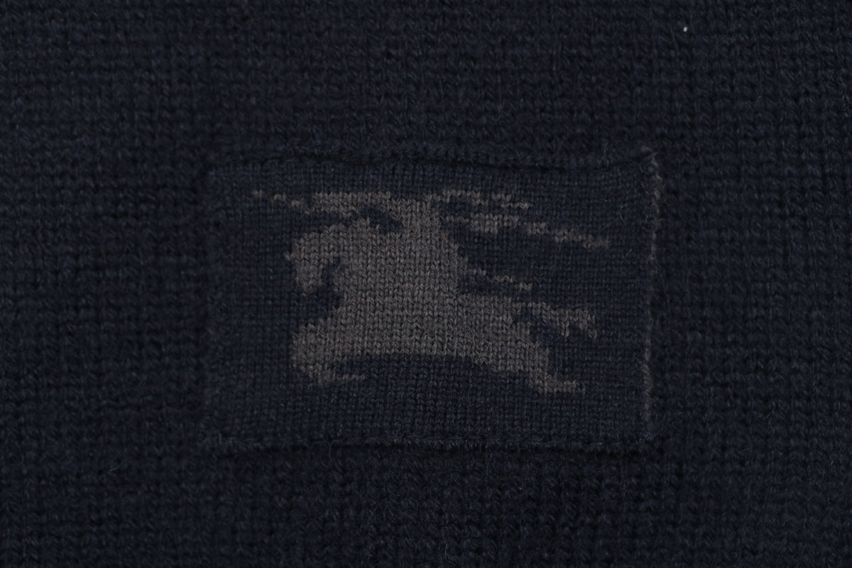 Burberry Equestrian Knight Lower-Hem Crewneck Sweater in Navy