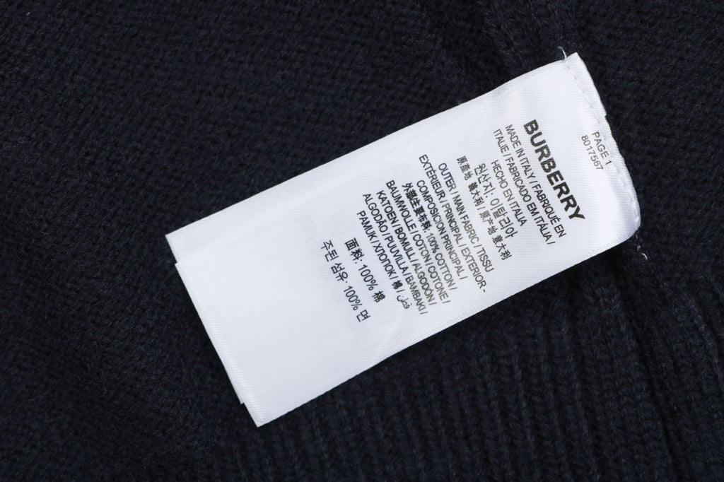 Burberry Equestrian Knight Lower-Hem Crewneck Sweater in Navy