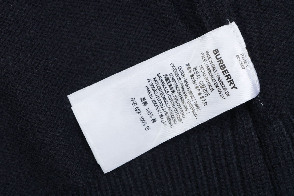 Burberry Equestrian Knight Lower-Hem Crewneck Sweater in Navy