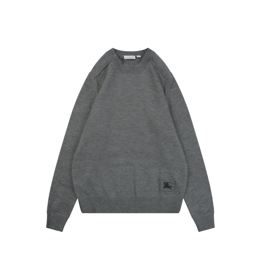Burberry Equestrian Knight Lower-Hem Crewneck Sweater in Dark Grey