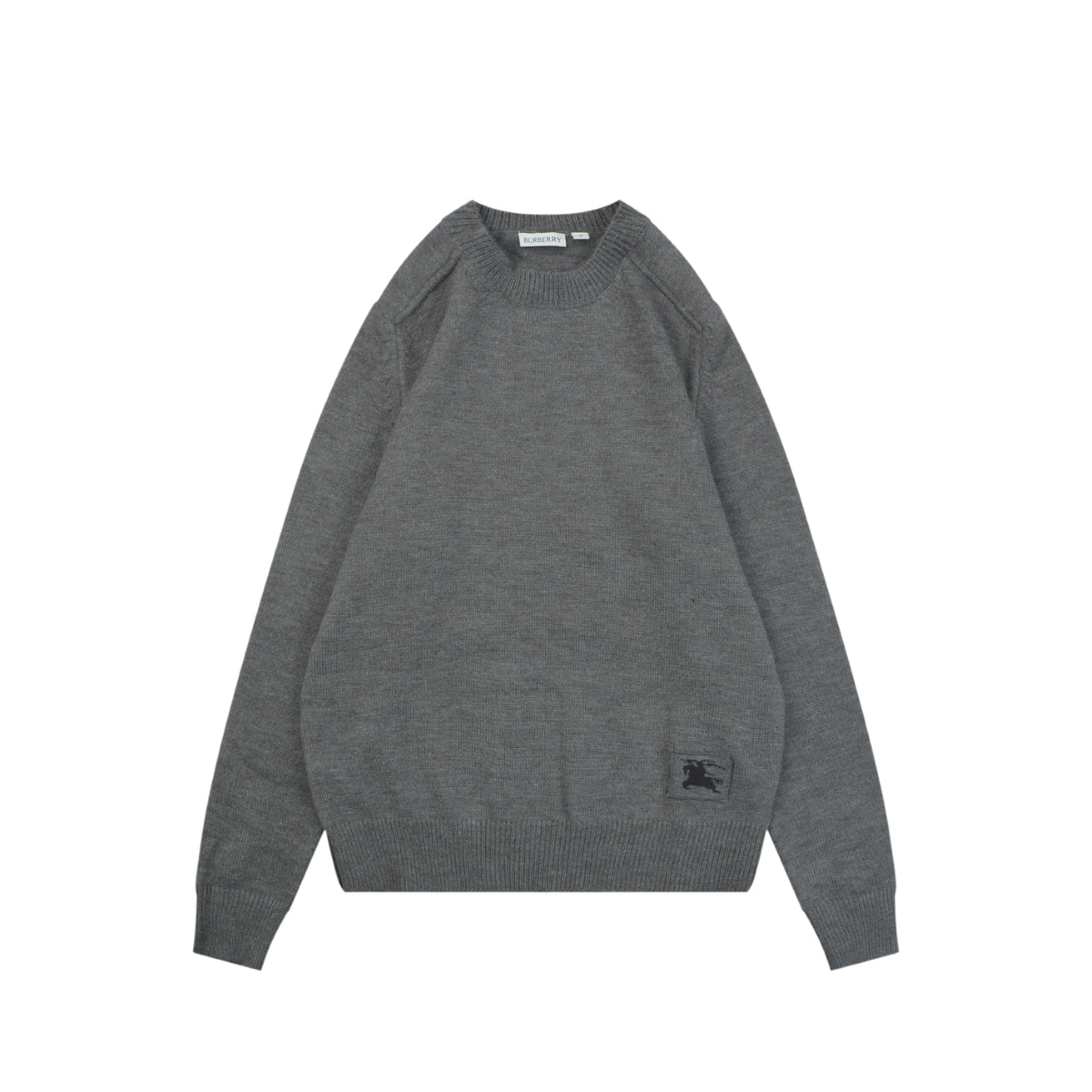 Burberry Equestrian Knight Lower-Hem Crewneck Sweater in Dark Grey