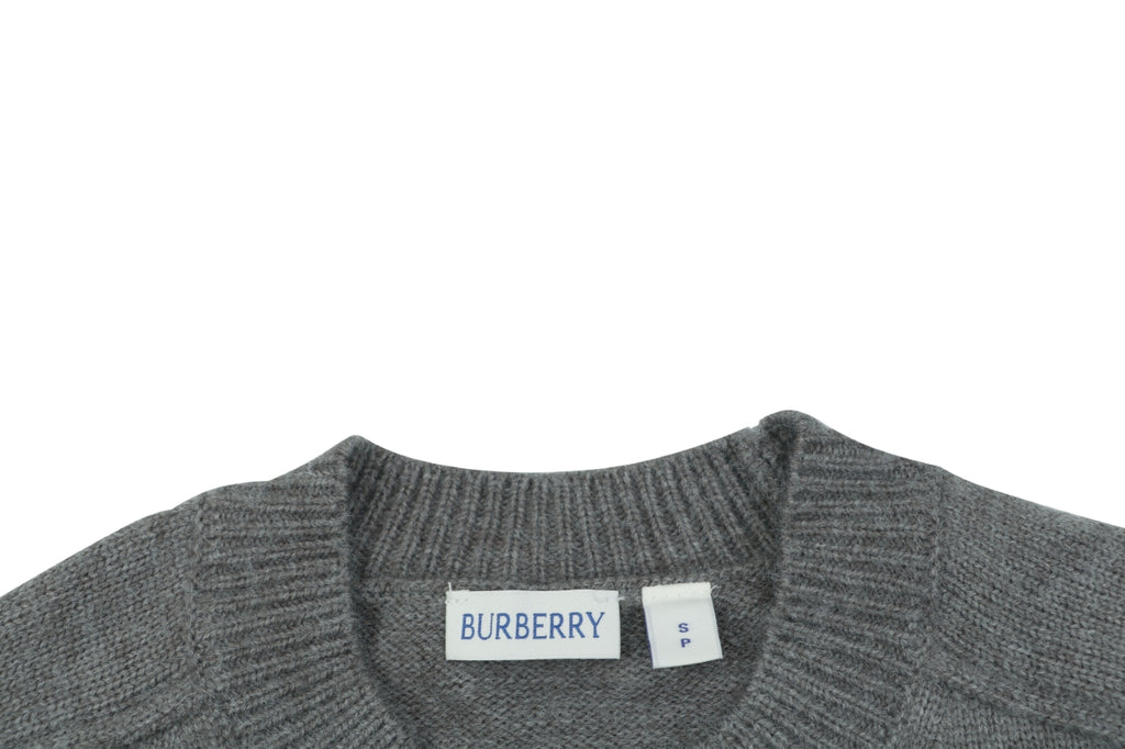 Burberry Equestrian Knight Lower-Hem Crewneck Sweater in Dark Grey