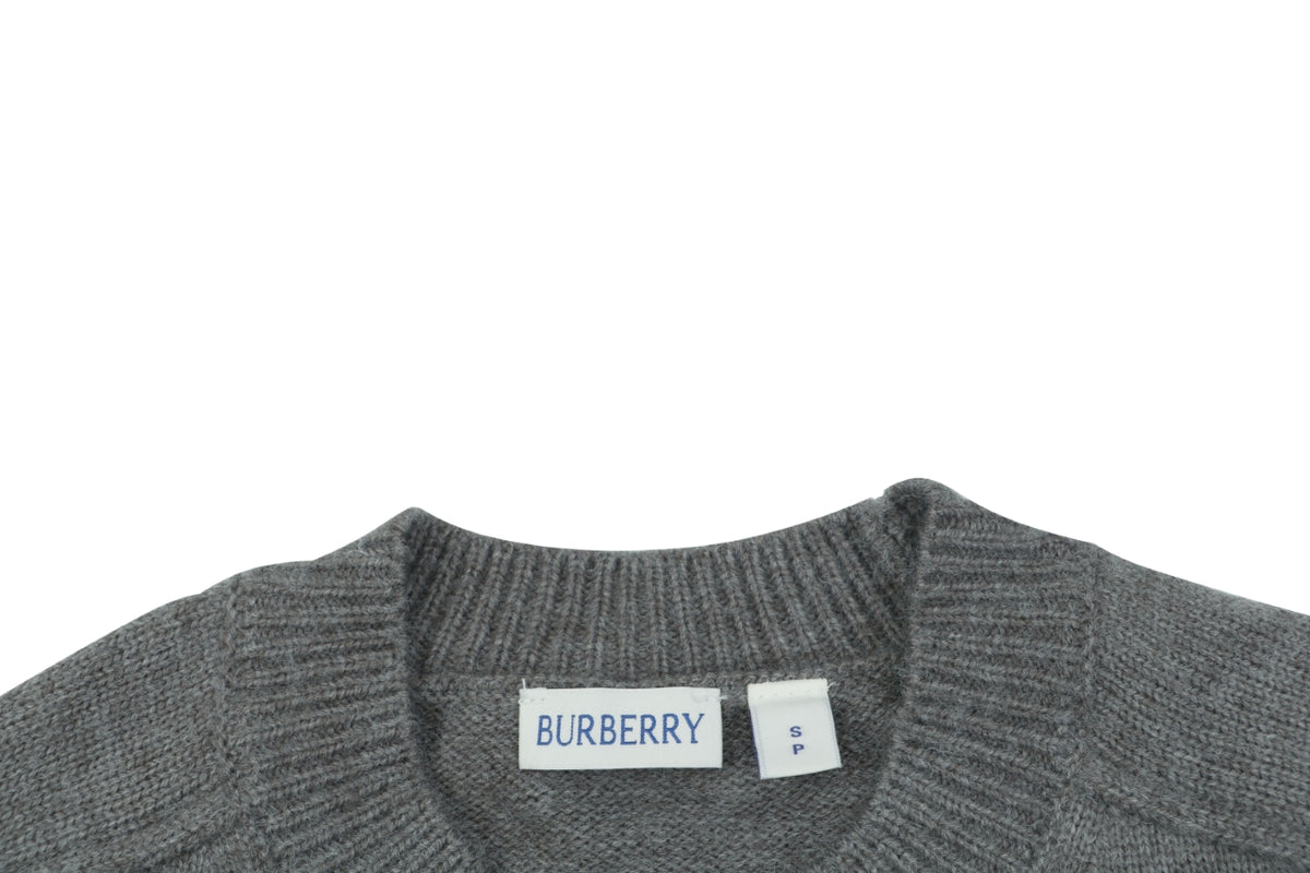 Burberry Equestrian Knight Lower-Hem Crewneck Sweater in Dark Grey