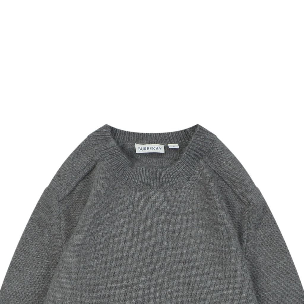 Burberry Equestrian Knight Lower-Hem Crewneck Sweater in Dark Grey
