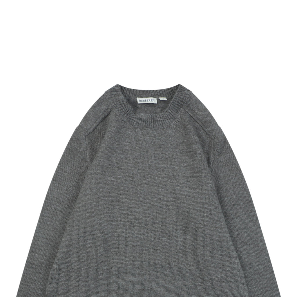 Burberry Equestrian Knight Lower-Hem Crewneck Sweater in Dark Grey