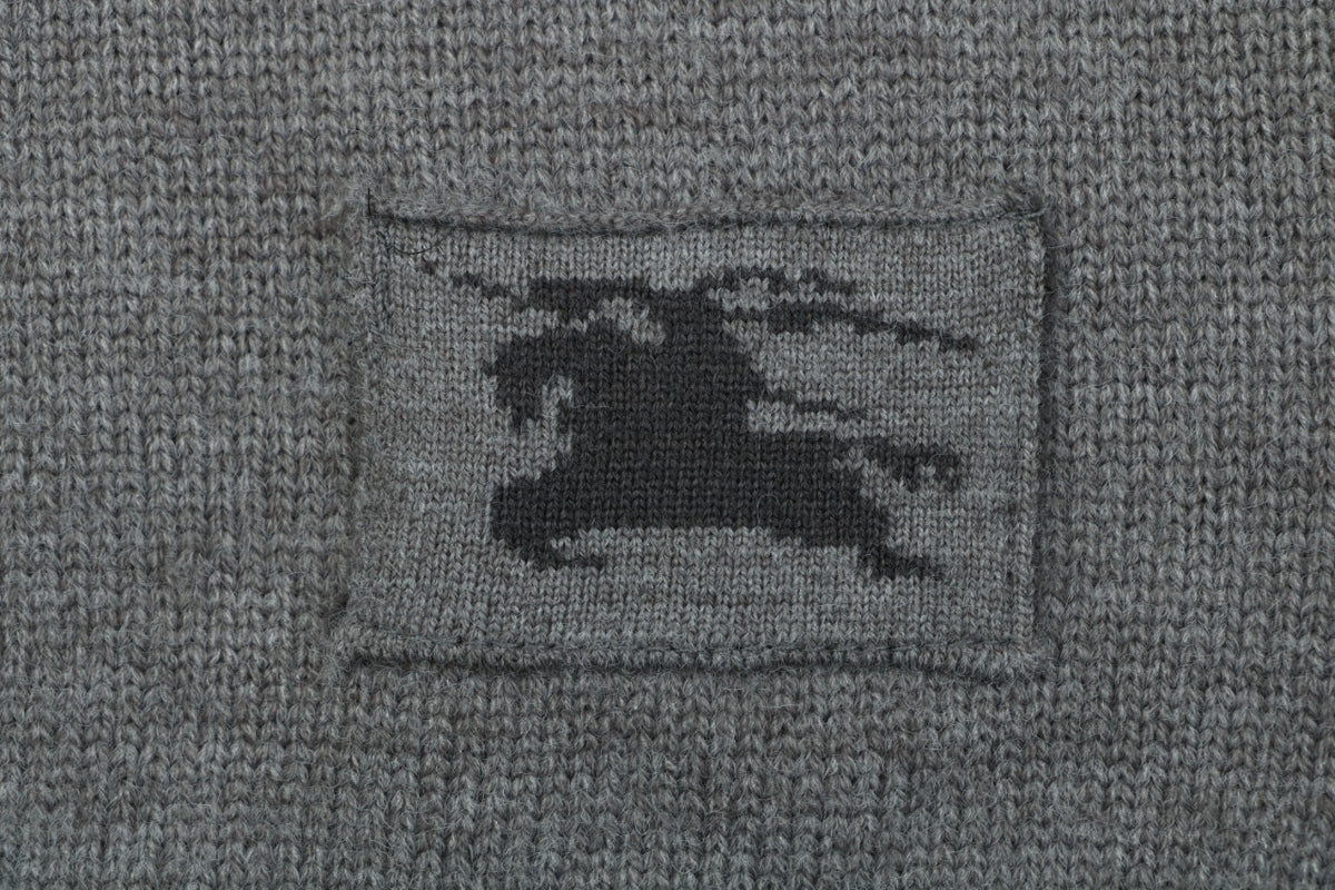 Burberry Equestrian Knight Lower-Hem Crewneck Sweater in Dark Grey