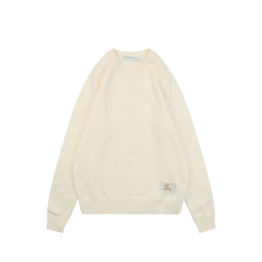 Burberry Equestrian Knight Lower-Hem Crewneck Sweater in Ivory