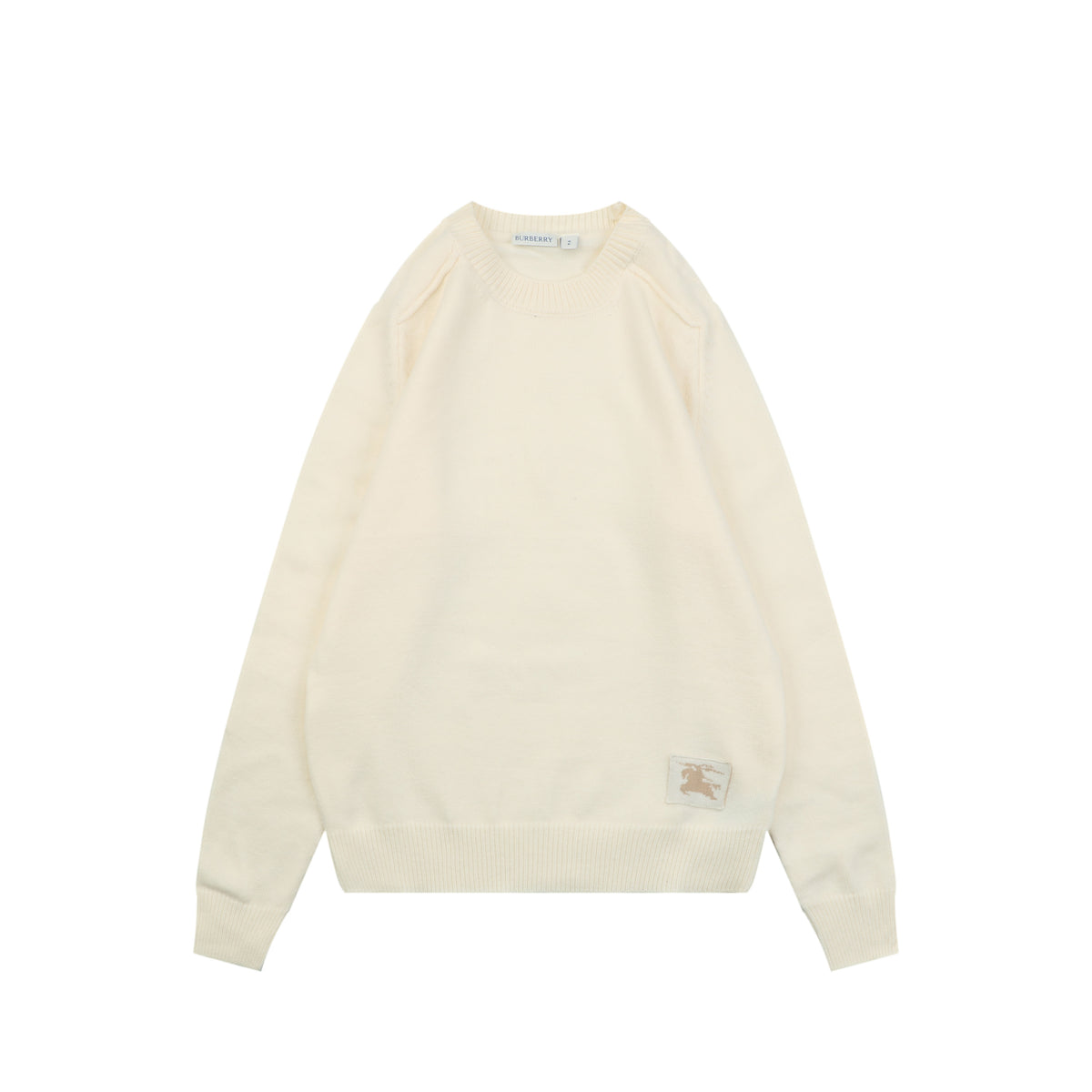 Burberry Equestrian Knight Lower-Hem Crewneck Sweater in Ivory