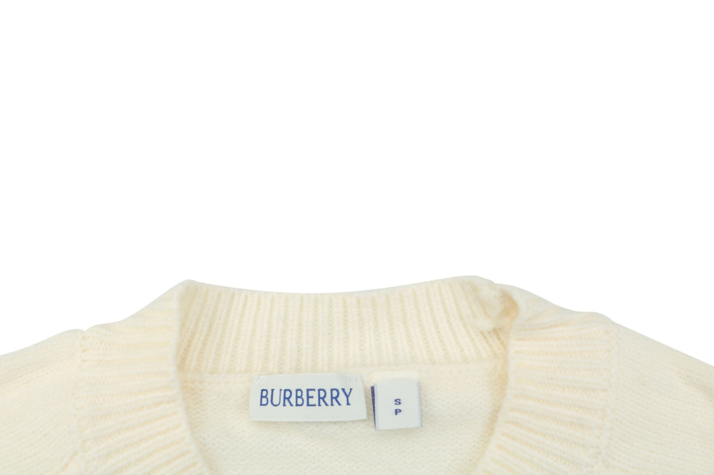 Burberry Equestrian Knight Lower-Hem Crewneck Sweater in Ivory