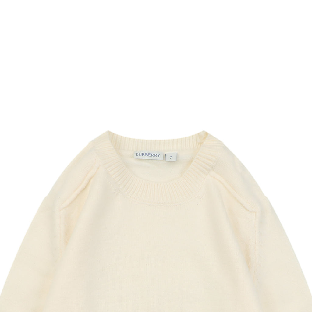 Burberry Equestrian Knight Lower-Hem Crewneck Sweater in Ivory