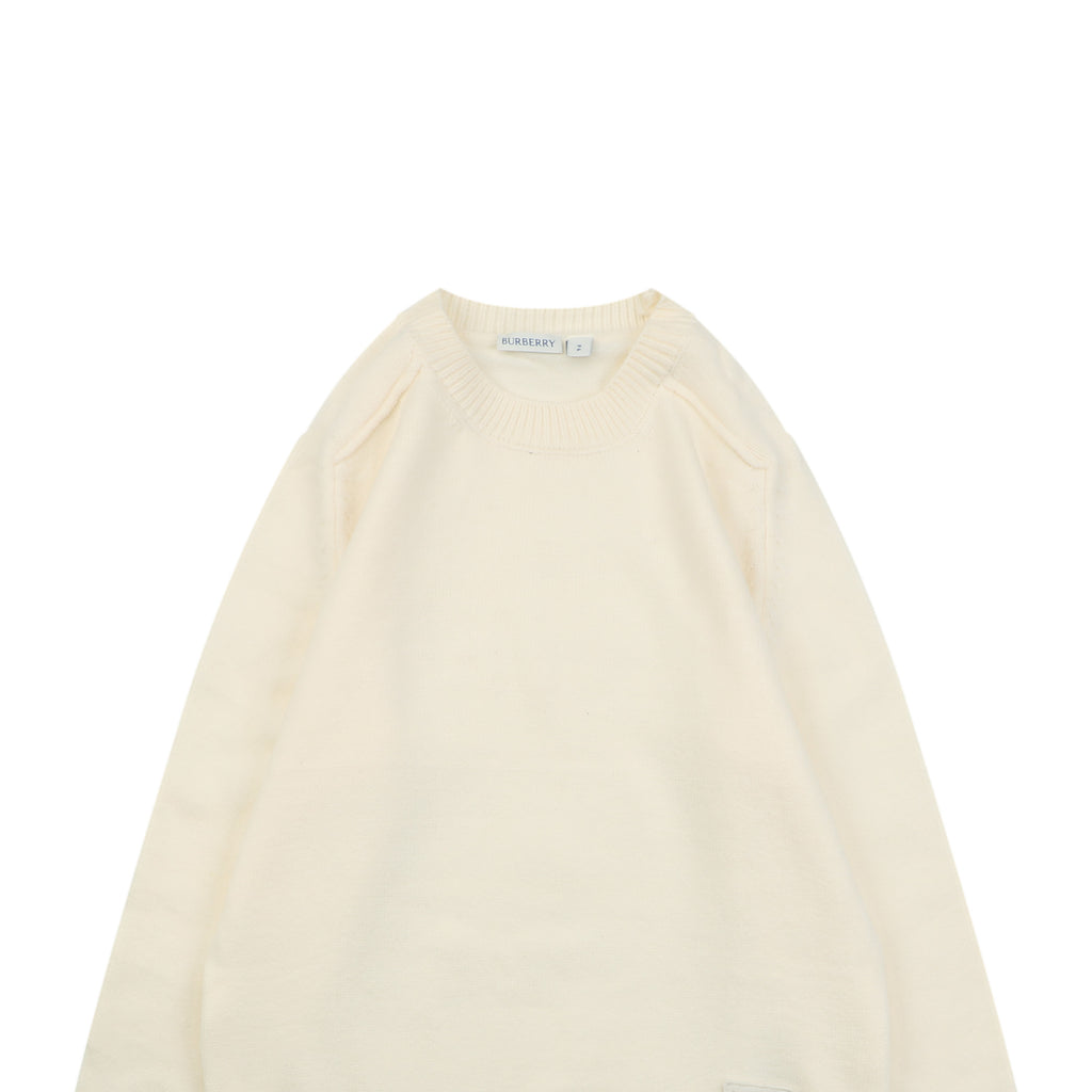 Burberry Equestrian Knight Lower-Hem Crewneck Sweater in Ivory