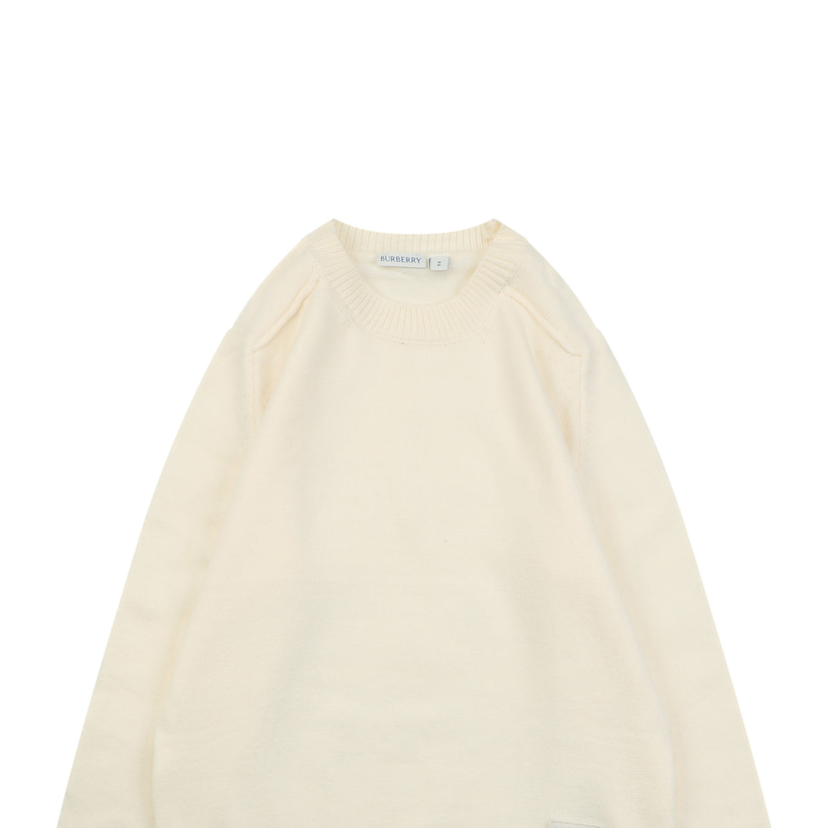 Burberry Equestrian Knight Lower-Hem Crewneck Sweater in Ivory