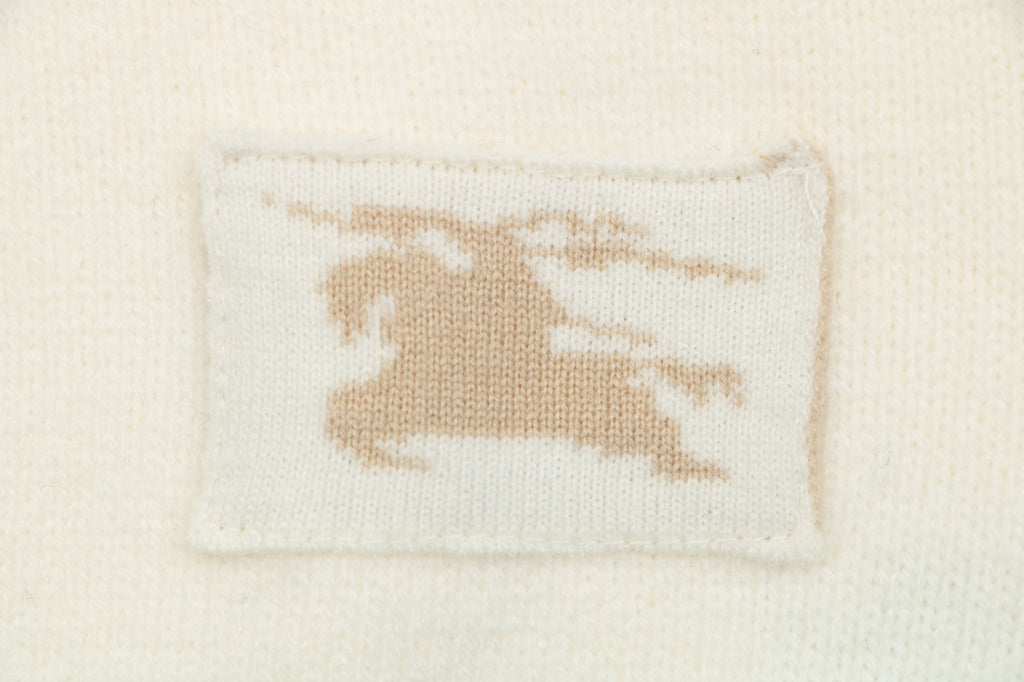 Burberry Equestrian Knight Lower-Hem Crewneck Sweater in Ivory
