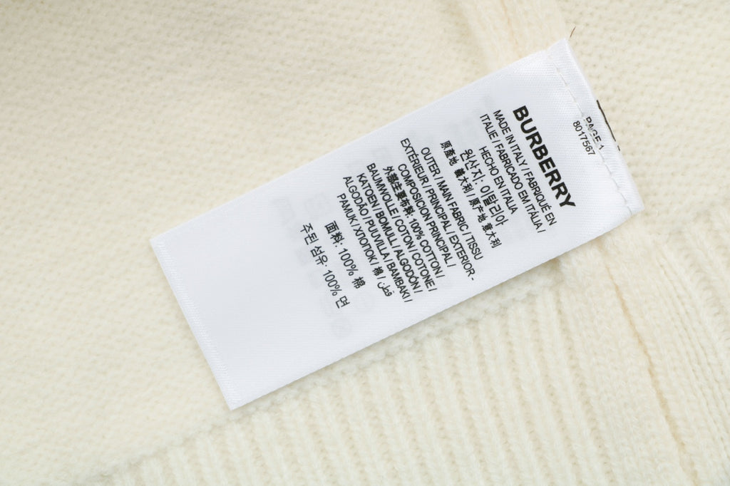Burberry Equestrian Knight Lower-Hem Crewneck Sweater in Ivory