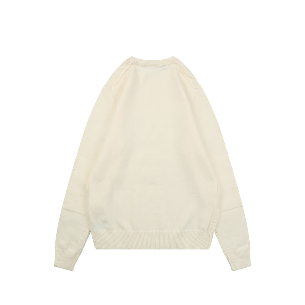 Burberry Equestrian Knight Lower-Hem Crewneck Sweater in Ivory