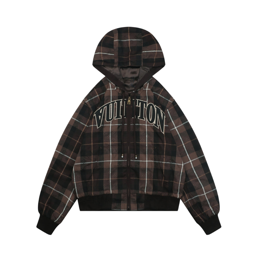 Louis Vuitton Plaid Arc Logo Zip-Up Hooded Jacket