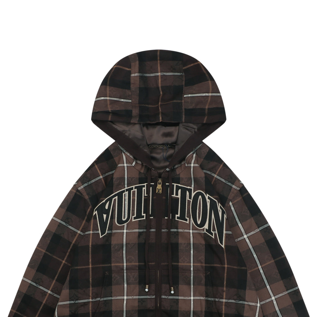 Louis Vuitton Plaid Arc Logo Zip-Up Hooded Jacket
