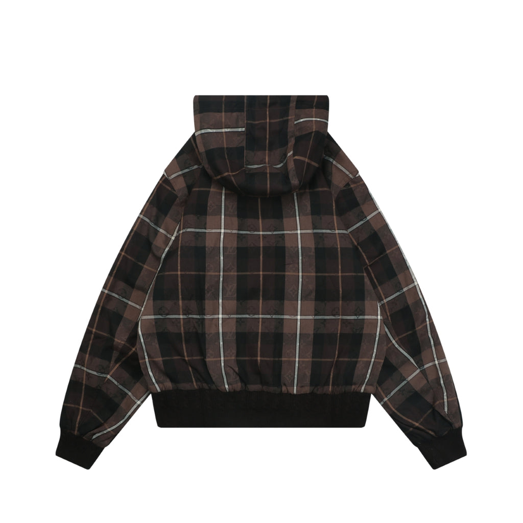 Louis Vuitton Plaid Arc Logo Zip-Up Hooded Jacket