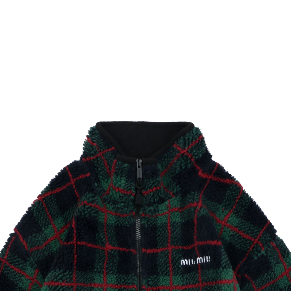 Miu Miu FW25 Green and Red Plaid Sherpa Jacket