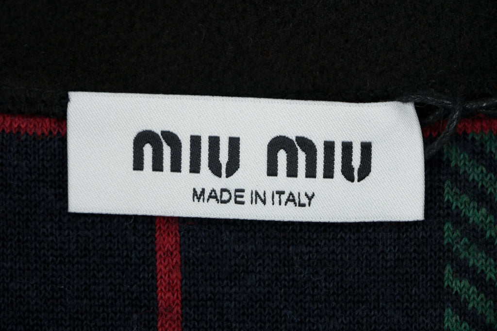 Miu Miu FW25 Green and Red Plaid Sherpa Jacket