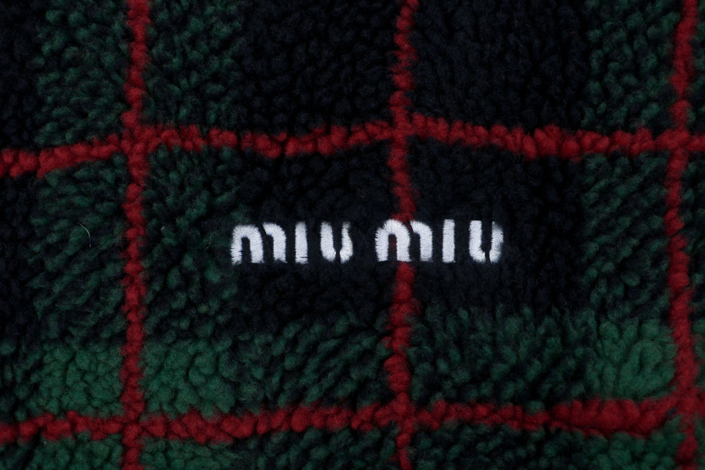 Miu Miu FW25 Green and Red Plaid Sherpa Jacket