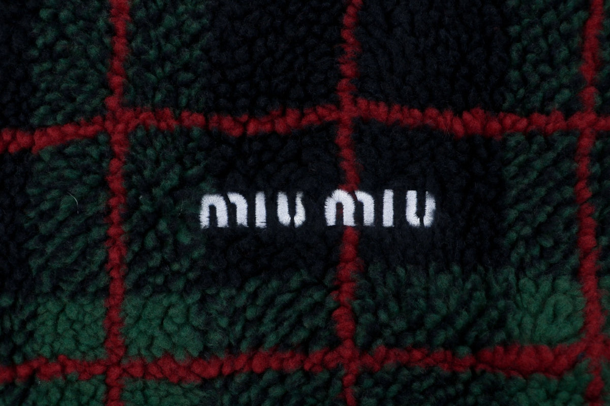 Miu Miu FW25 Green and Red Plaid Sherpa Jacket