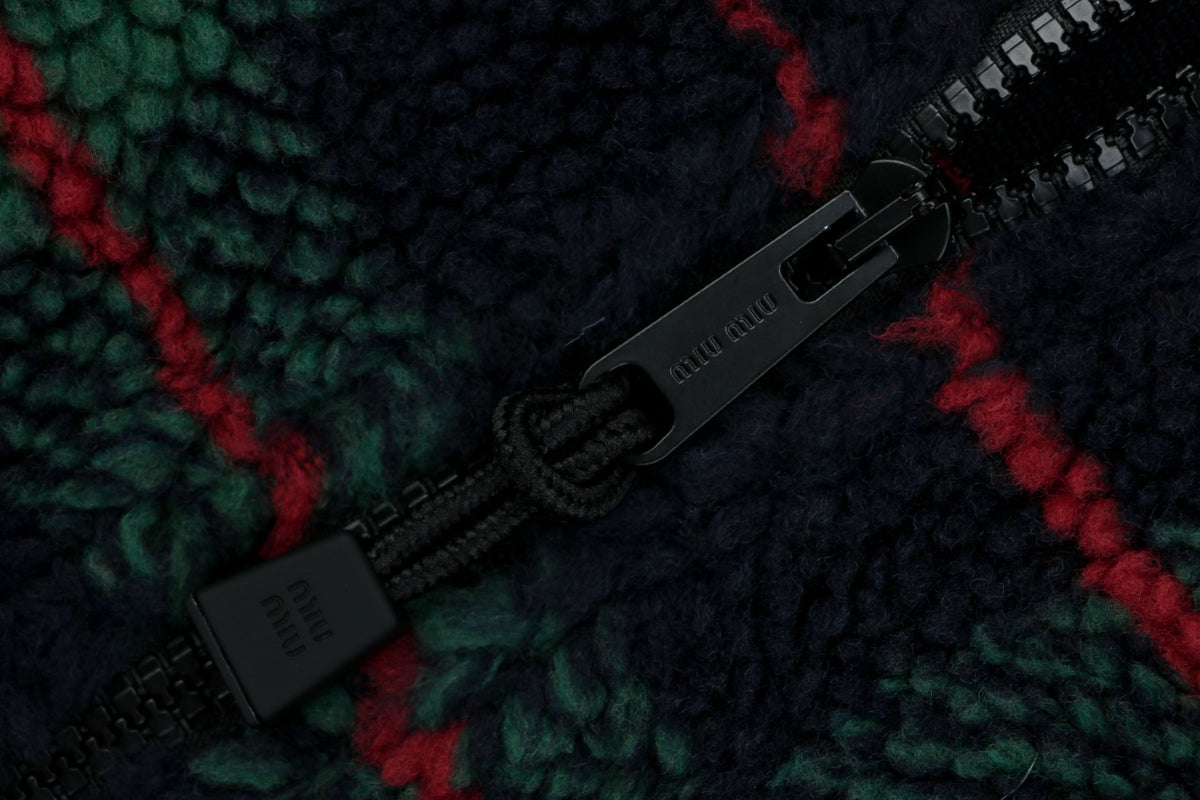 Miu Miu FW25 Green and Red Plaid Sherpa Jacket