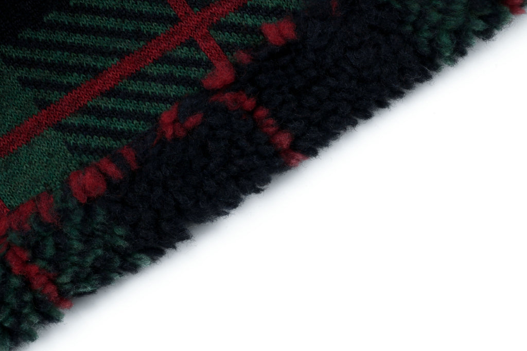 Miu Miu FW25 Green and Red Plaid Sherpa Jacket