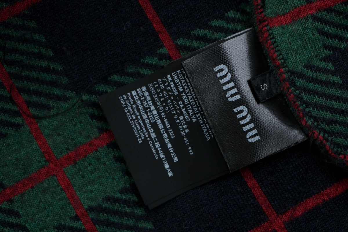 Miu Miu FW25 Green and Red Plaid Sherpa Jacket