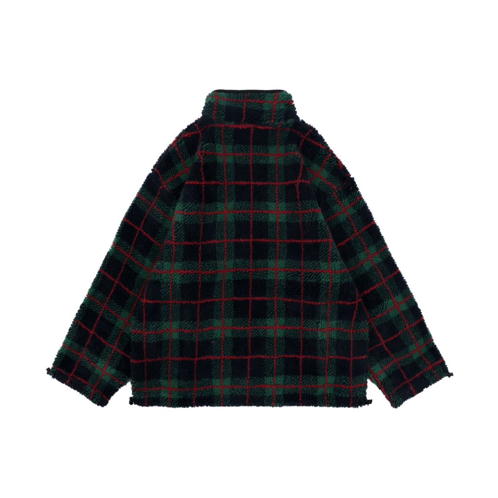 Miu Miu FW25 Green and Red Plaid Sherpa Jacket