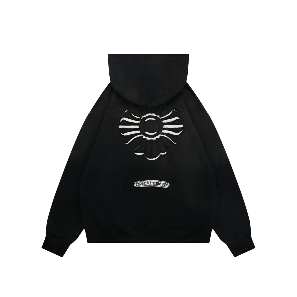 Chrome Hearts Tonal and Contrast Cross Patch Hoodie in Black