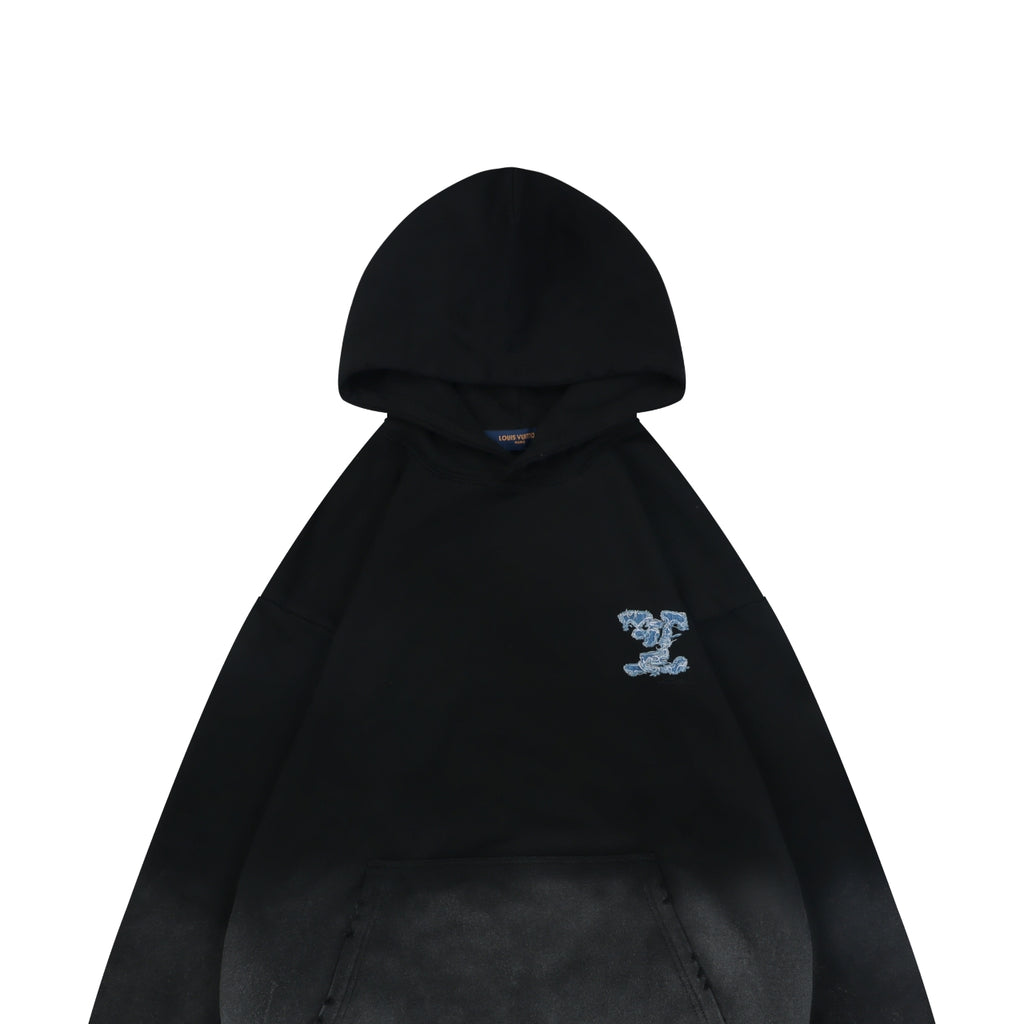 Louis Vuitton Dissolve-Fade Denim Monogram Patch Hoodie in Black