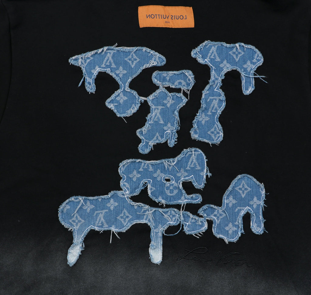 Louis Vuitton Dissolve-Fade Denim Monogram Patch Hoodie in Black