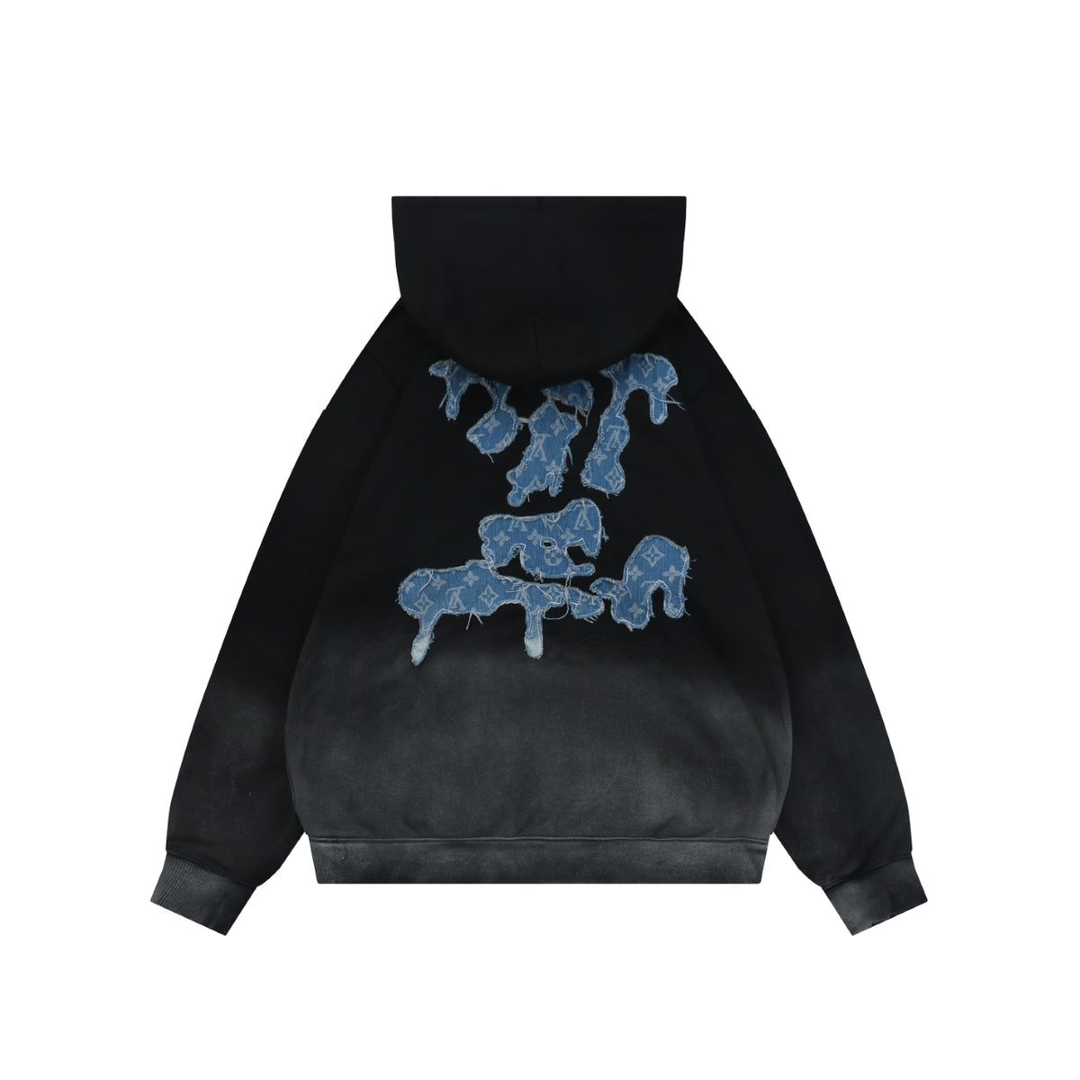 Louis Vuitton Dissolve-Fade Denim Monogram Patch Hoodie in Black