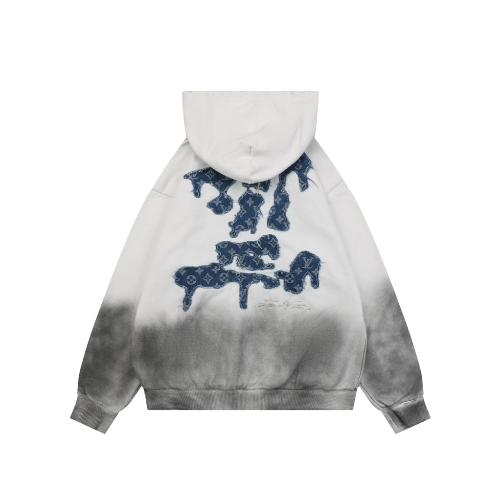 Louis Vuitton Dissolve-Fade Denim Monogram Patch Hoodie in White