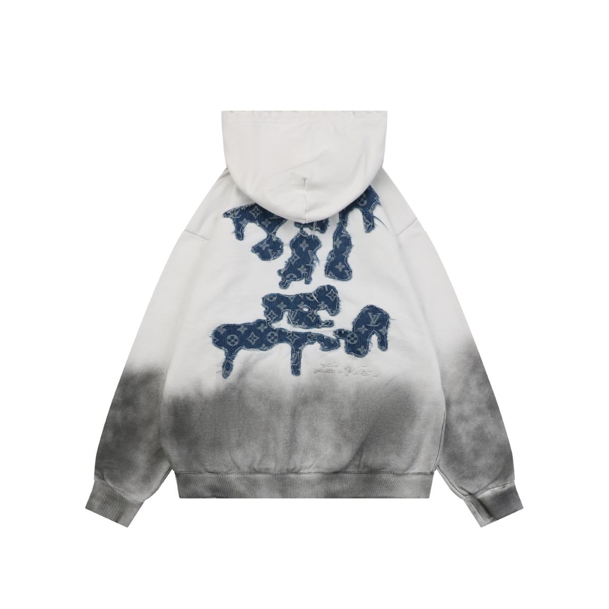 Louis Vuitton Dissolve-Fade Denim Monogram Patch Hoodie in White
