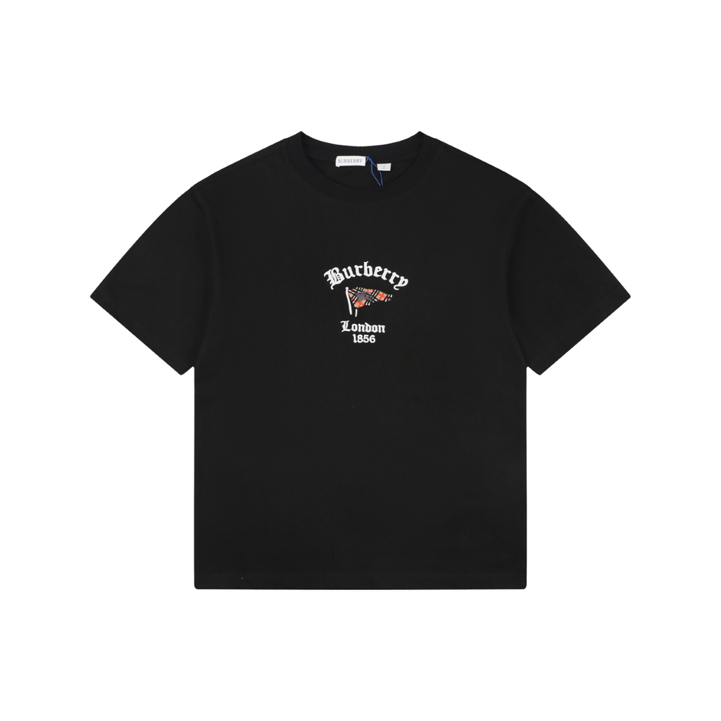 Burberry Check Flag Embroidered T-Shirt in Black