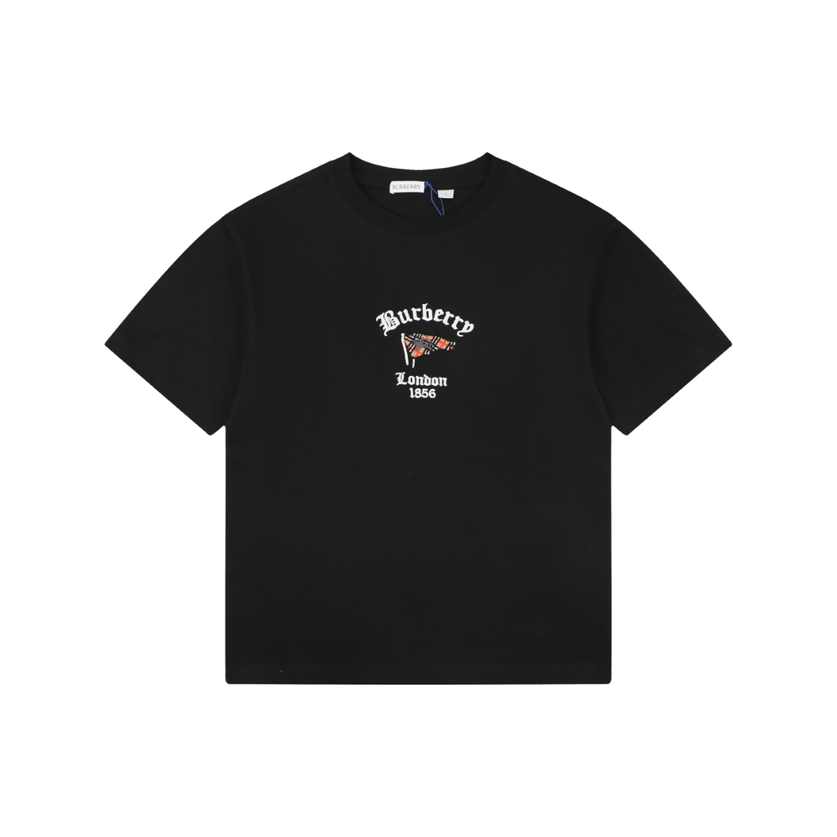 Burberry Check Flag Embroidered T-Shirt in Black