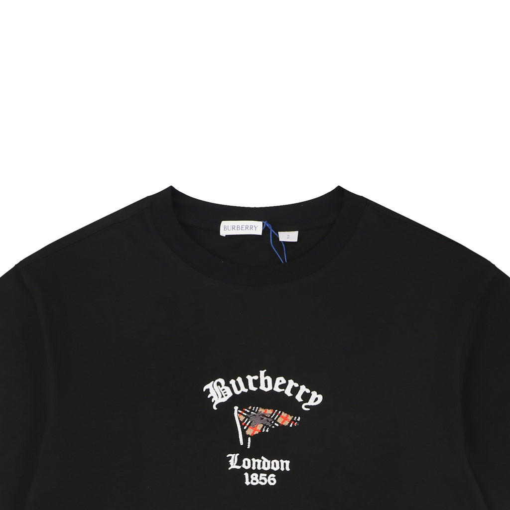 Burberry Check Flag Embroidered T-Shirt in Black