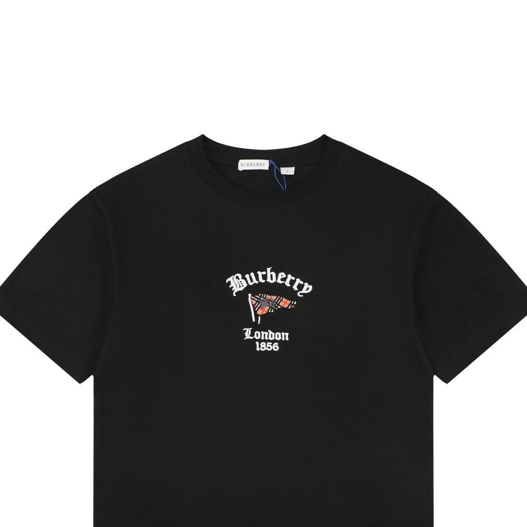 Burberry Check Flag Embroidered T-Shirt in Black