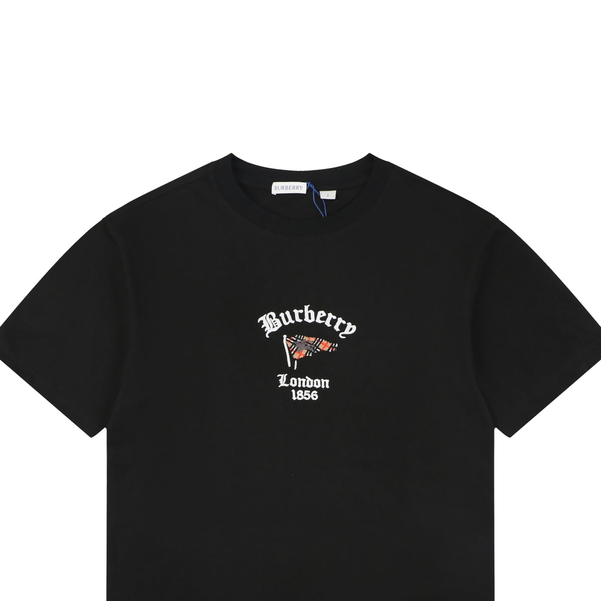 Burberry Check Flag Embroidered T-Shirt in Black