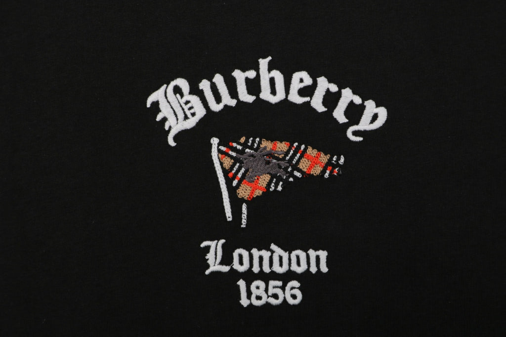 Burberry Check Flag Embroidered T-Shirt in Black