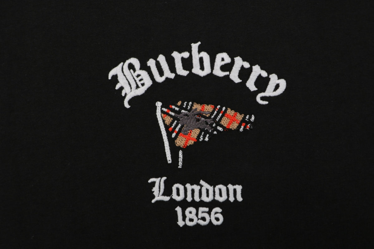 Burberry Check Flag Embroidered T-Shirt in Black