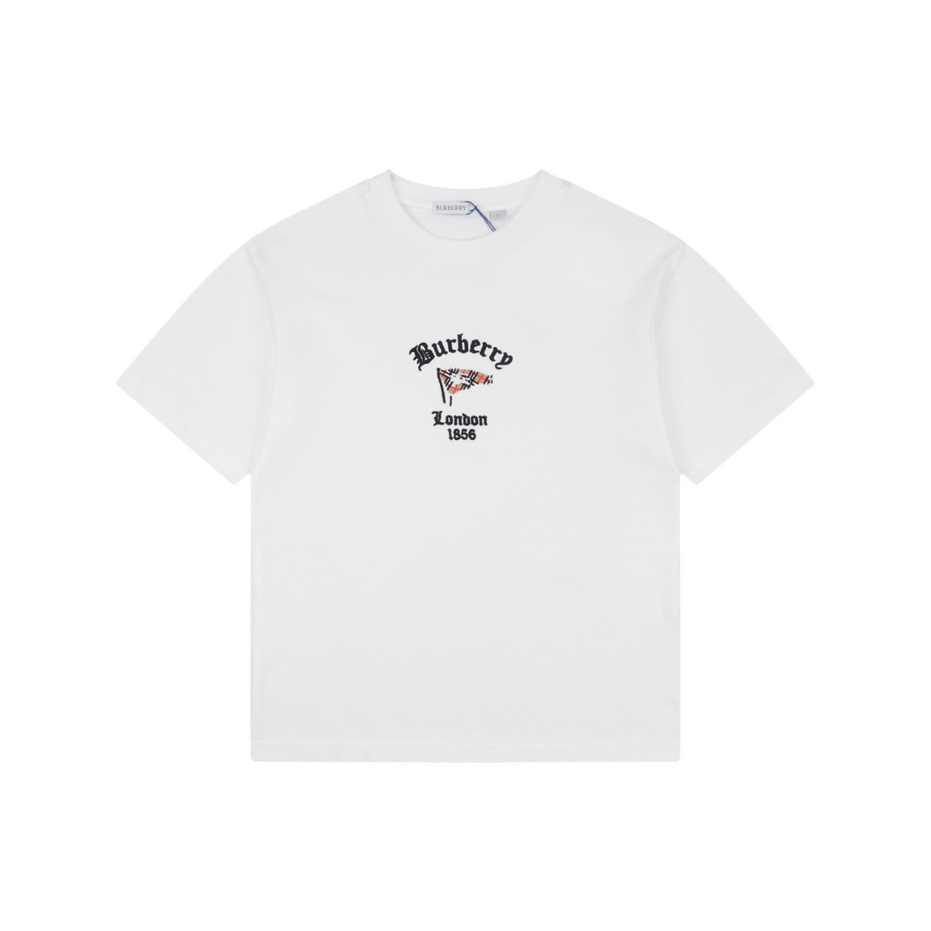 Burberry Check Flag Embroidered T-Shirt in White
