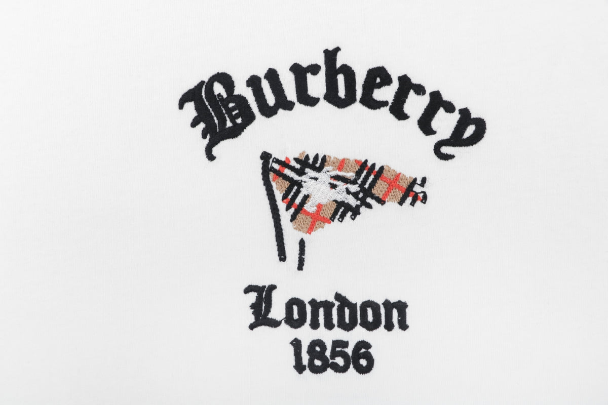 Burberry Check Flag Embroidered T-Shirt in White