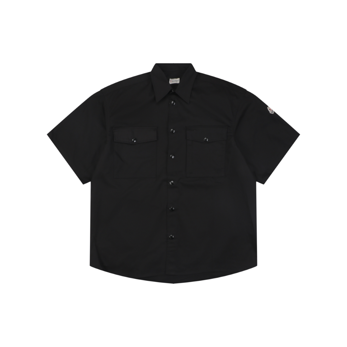 Moncler Dual-Pocket M-Patch Short-Sleeve Shirt in Black