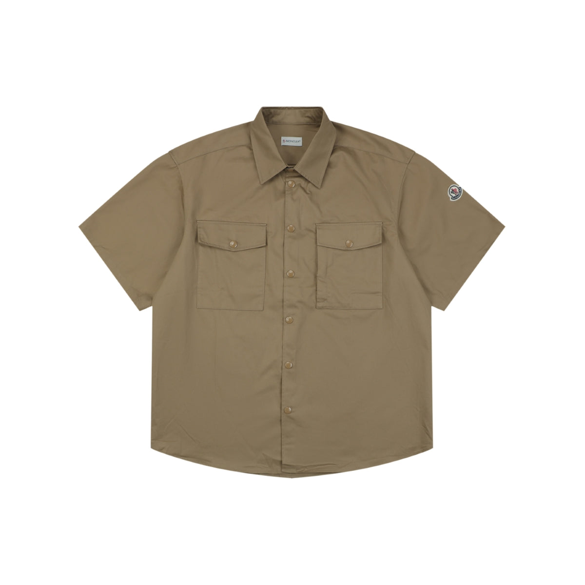 Moncler Dual-Pocket M-Patch Short-Sleeve Shirt in Khaki
