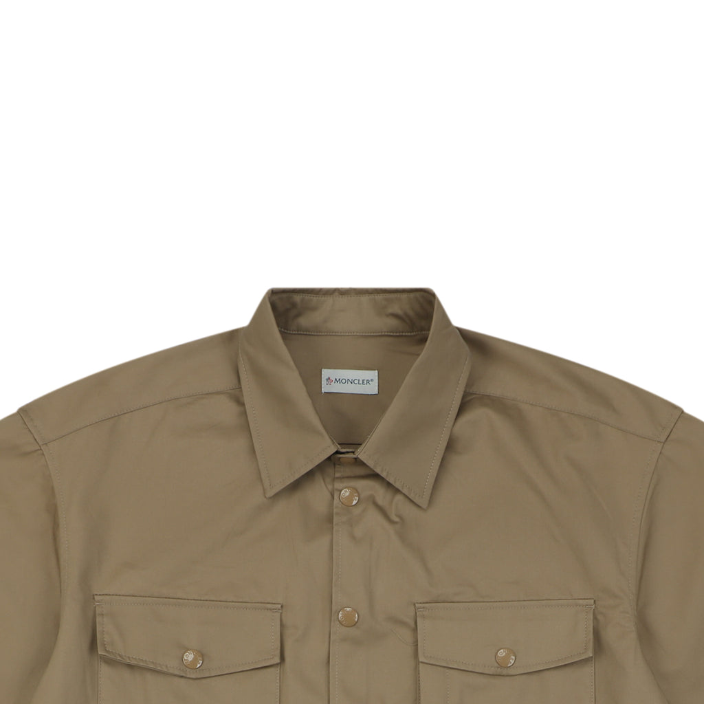 Moncler Dual-Pocket M-Patch Short-Sleeve Shirt in Khaki