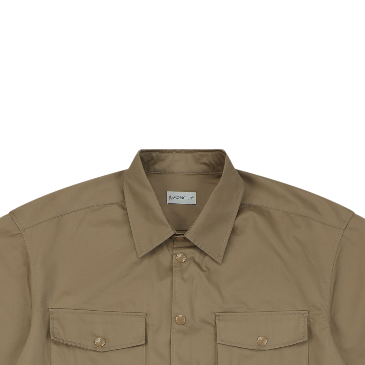 Moncler Dual-Pocket M-Patch Short-Sleeve Shirt in Khaki