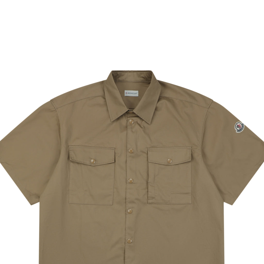 Moncler Dual-Pocket M-Patch Short-Sleeve Shirt in Khaki
